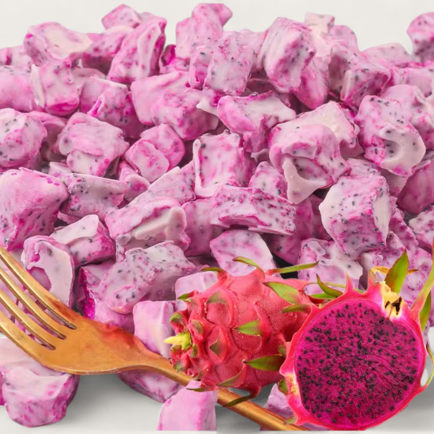 Gefriergetrocknete Drachenfruchtwürfel mit weißer Schokolade - Kemberly® GmbH