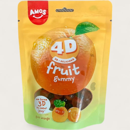 AMOS 4D Fruit Gummy Orange – Fruchtgummi mit flüssigem Kern (120 g) - Kemberly® GmbH