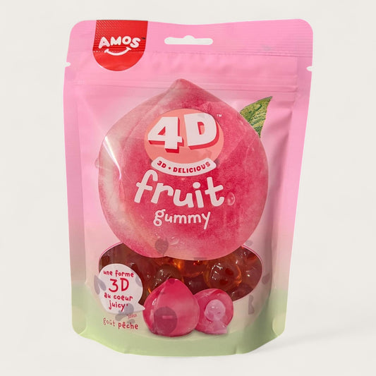 AMOS 4D Fruit Gummy – Peach Geschmack | 3D Fruchtgummis mit flüssigem Kern | 120 g - Kemberly® GmbH