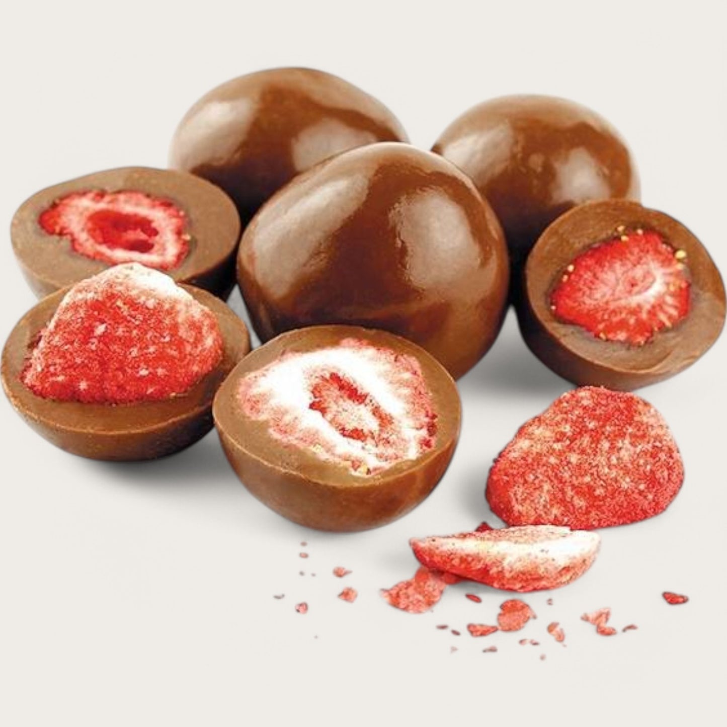 Gefriergetrocknete Erdbeeren mit weißer,- Zartbitterschokolade und Matcha - Kemberly® GmbH